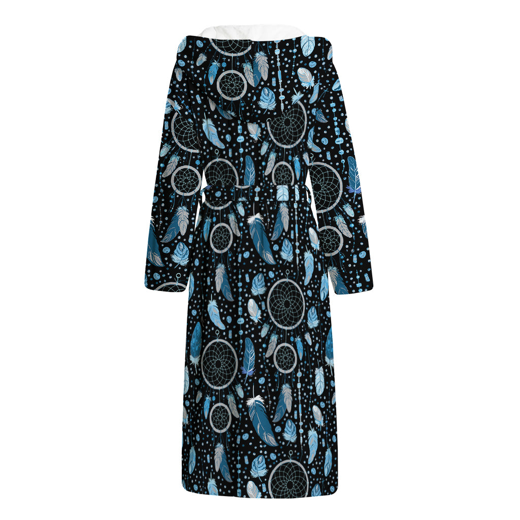 Blue Native Dream Catcher Pattern Print Hooded Bathrobe