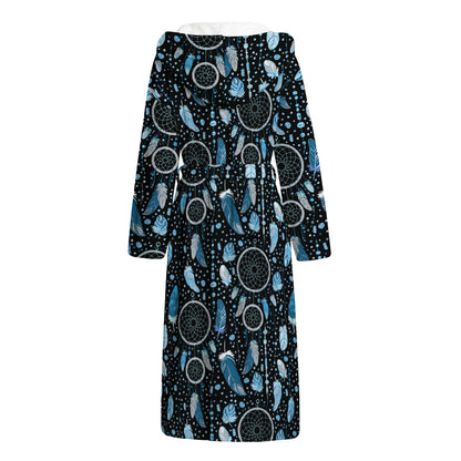 Blue Native Dream Catcher Pattern Print Hooded Bathrobe