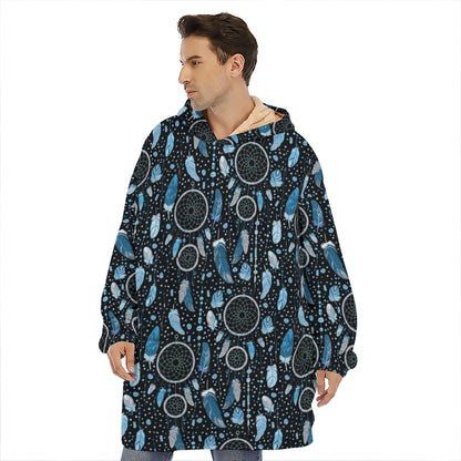 Blue Native Dream Catcher Pattern Print Hoodie Blanket