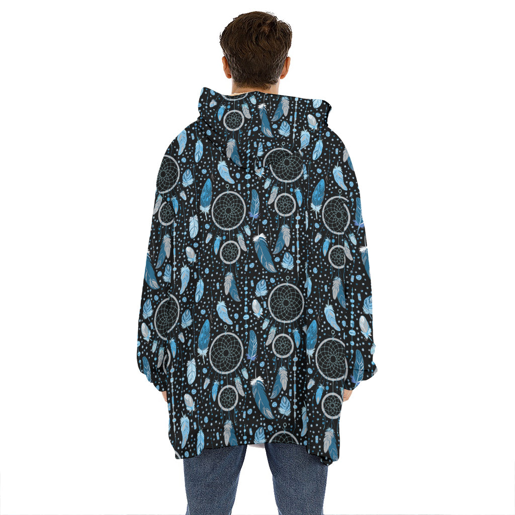 Blue Native Dream Catcher Pattern Print Hoodie Blanket