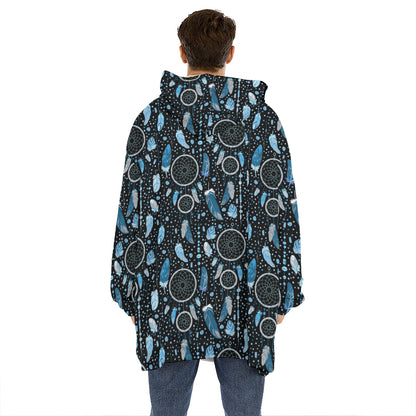 Blue Native Dream Catcher Pattern Print Hoodie Blanket