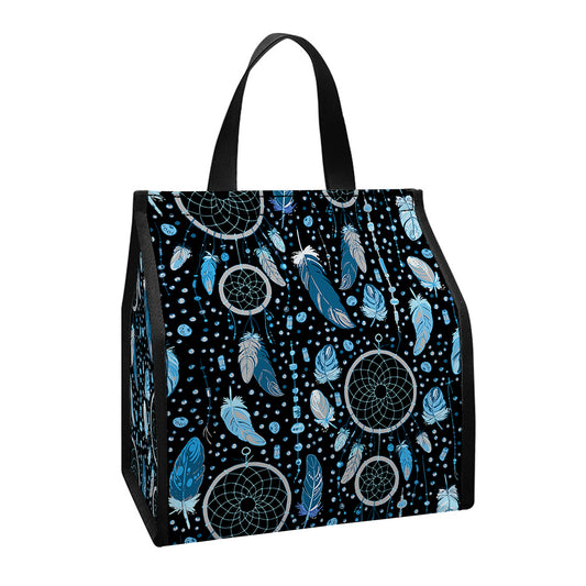 Blue Native Dream Catcher Pattern Print Insulated Lunch Tote
