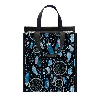 Blue Native Dream Catcher Pattern Print Insulated Lunch Tote