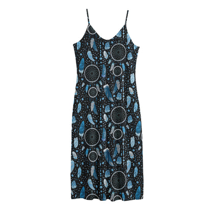 Blue Native Dream Catcher Pattern Print Jersey Midi Cami Dress