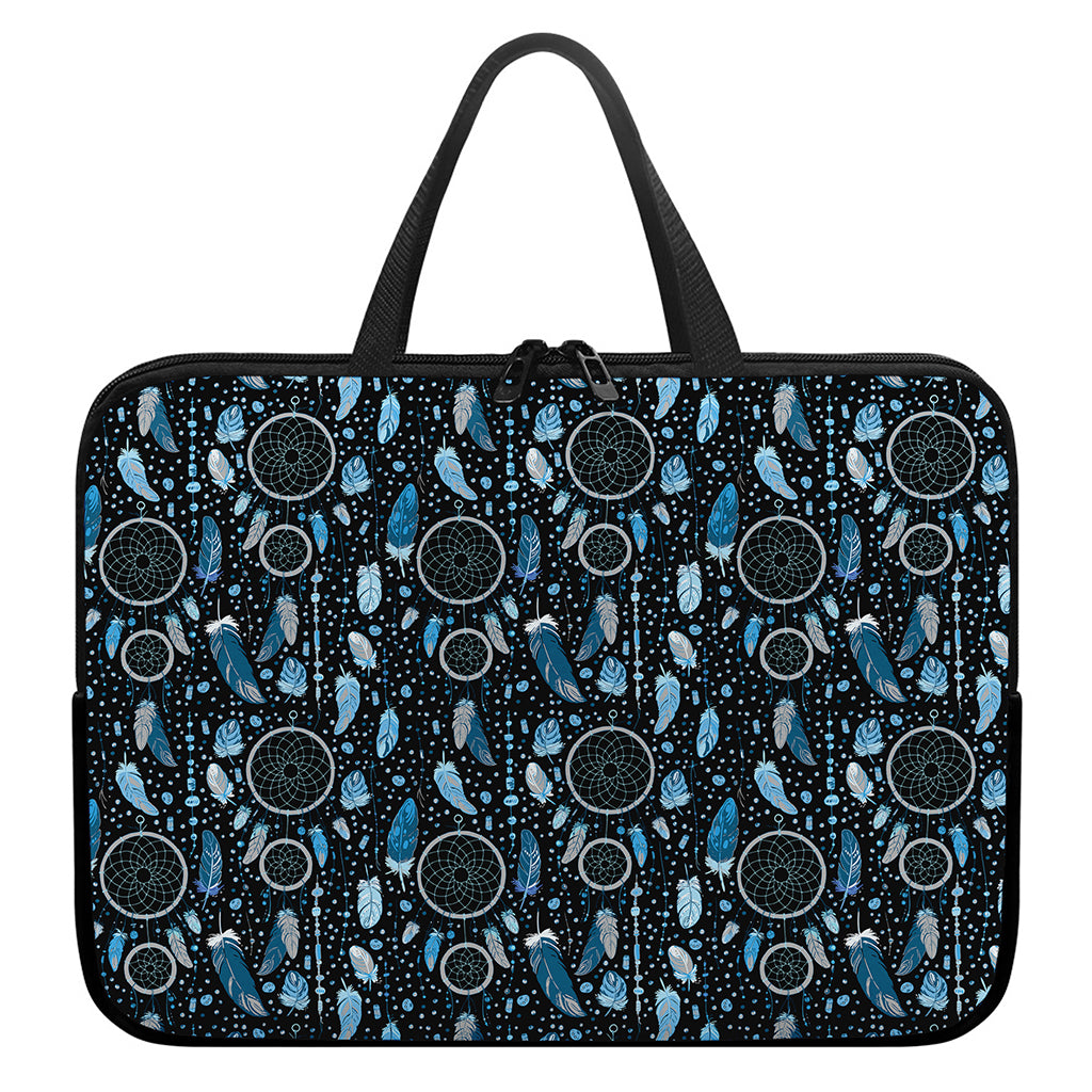 Blue Native Dream Catcher Pattern Print Laptop Sleeve With Handle