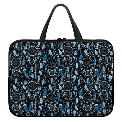 Blue Native Dream Catcher Pattern Print Laptop Sleeve With Handle