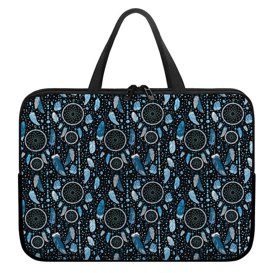 Blue Native Dream Catcher Pattern Print Laptop Sleeve With Handle