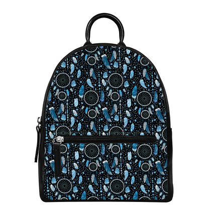 Blue Native Dream Catcher Pattern Print Leather Backpack