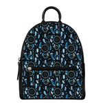 Blue Native Dream Catcher Pattern Print Leather Backpack
