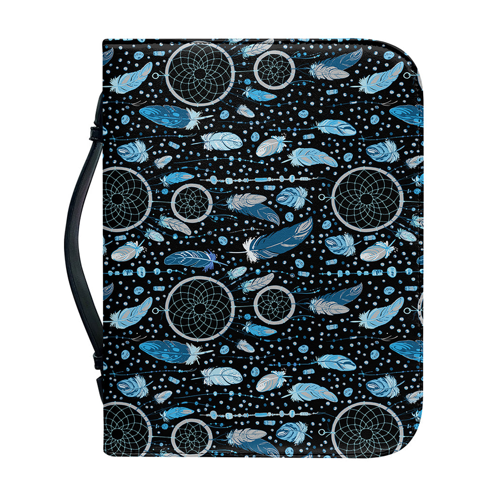 Blue Native Dream Catcher Pattern Print Leather Bible Cover