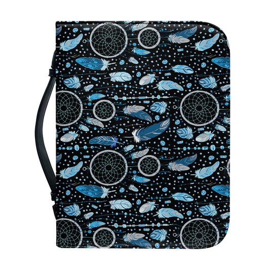 Blue Native Dream Catcher Pattern Print Leather Bible Cover