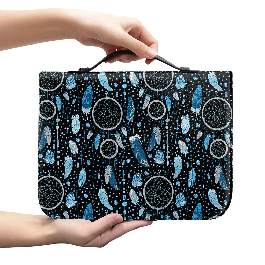 Blue Native Dream Catcher Pattern Print Leather Bible Cover