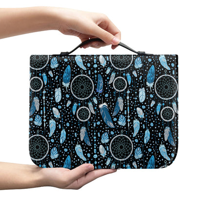 Blue Native Dream Catcher Pattern Print Leather Bible Cover