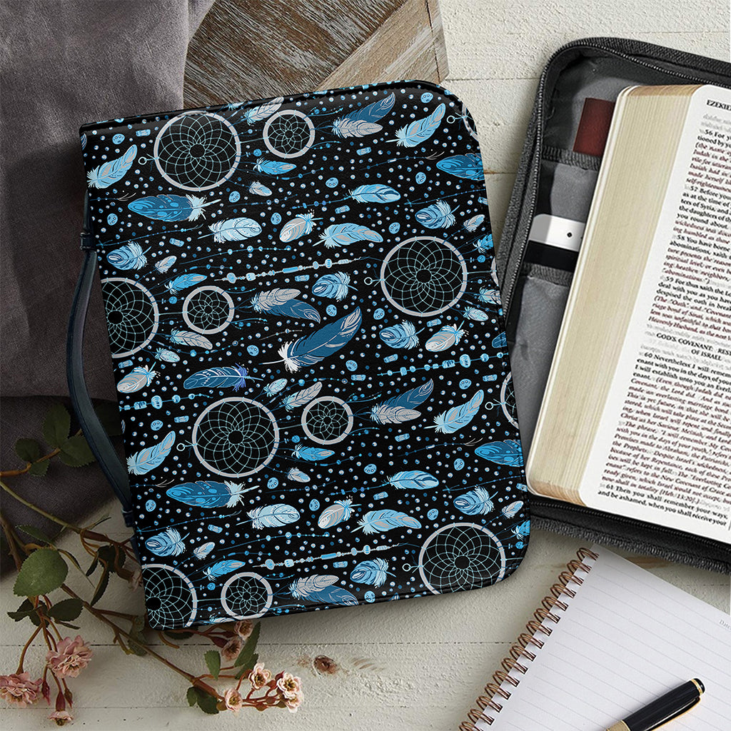 Blue Native Dream Catcher Pattern Print Leather Bible Cover