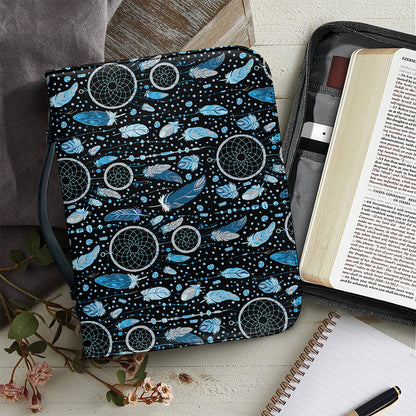 Blue Native Dream Catcher Pattern Print Leather Bible Cover