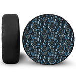 Blue Native Dream Catcher Pattern Print Leather Spare Tire Cover