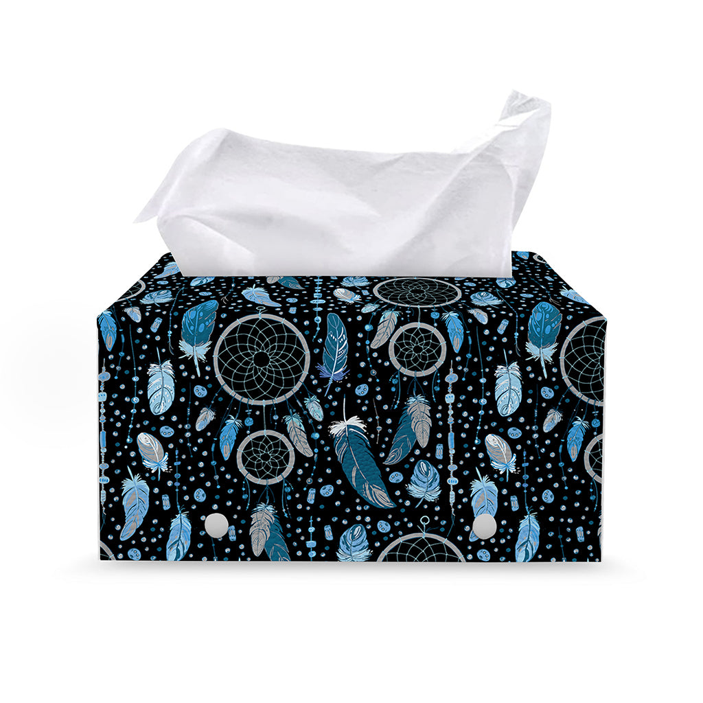 Blue Native Dream Catcher Pattern Print Leather Tissue Box Cover