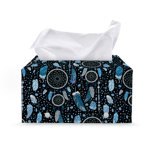 Blue Native Dream Catcher Pattern Print Leather Tissue Box Cover