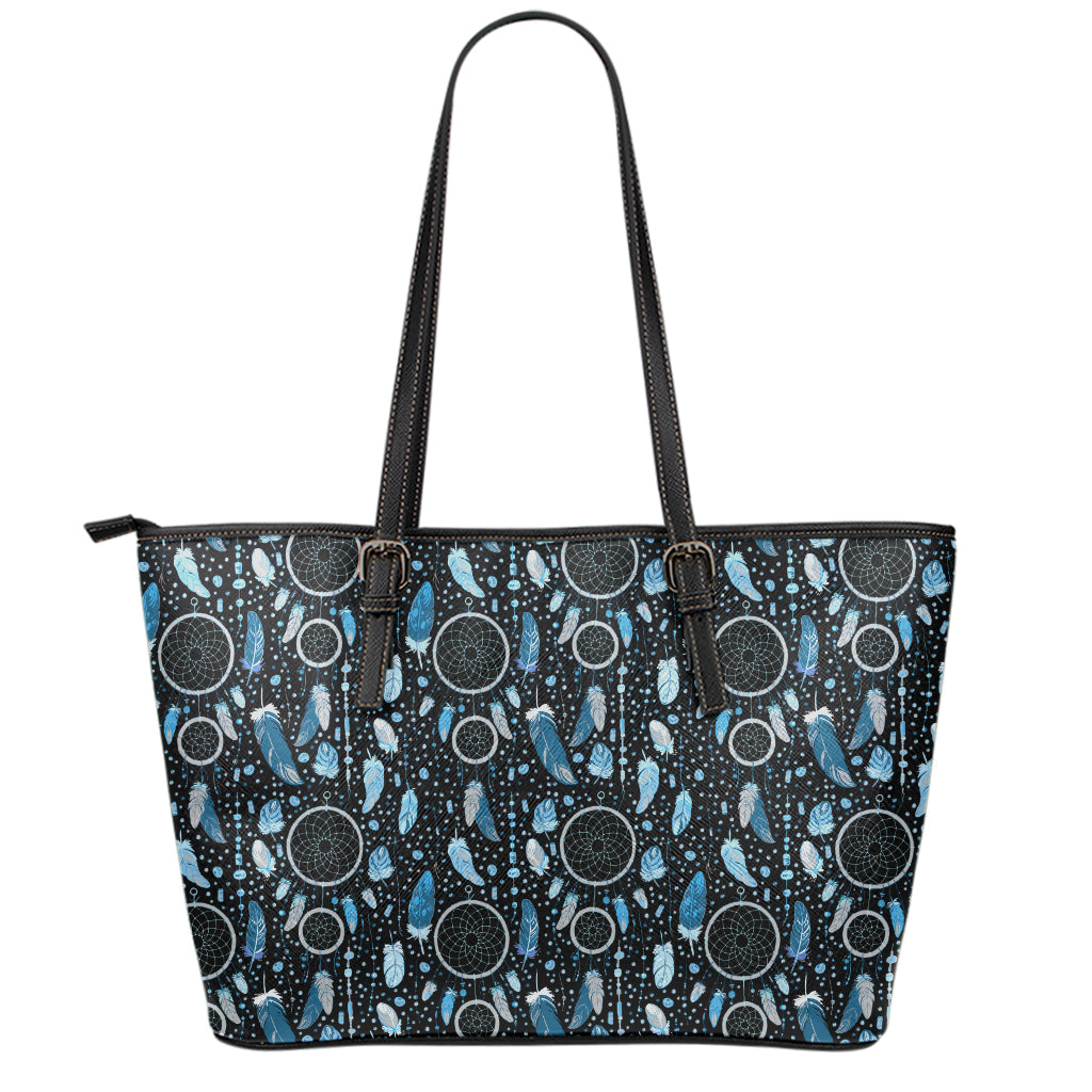 Blue Native Dream Catcher Pattern Print Leather Tote Bag