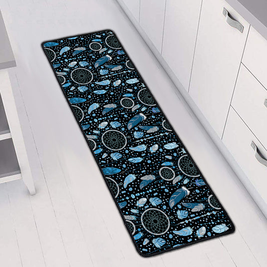 Blue Native Dream Catcher Pattern Print Long Kitchen Mat