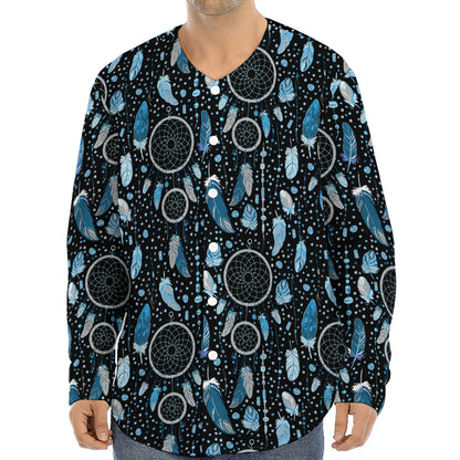 Blue Native Dream Catcher Pattern Print Long Sleeve Baseball Jersey