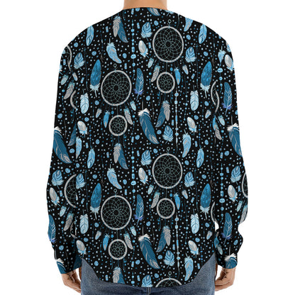 Blue Native Dream Catcher Pattern Print Long Sleeve Baseball Jersey