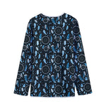 Blue Native Dream Catcher Pattern Print Long Sleeve Short Coat