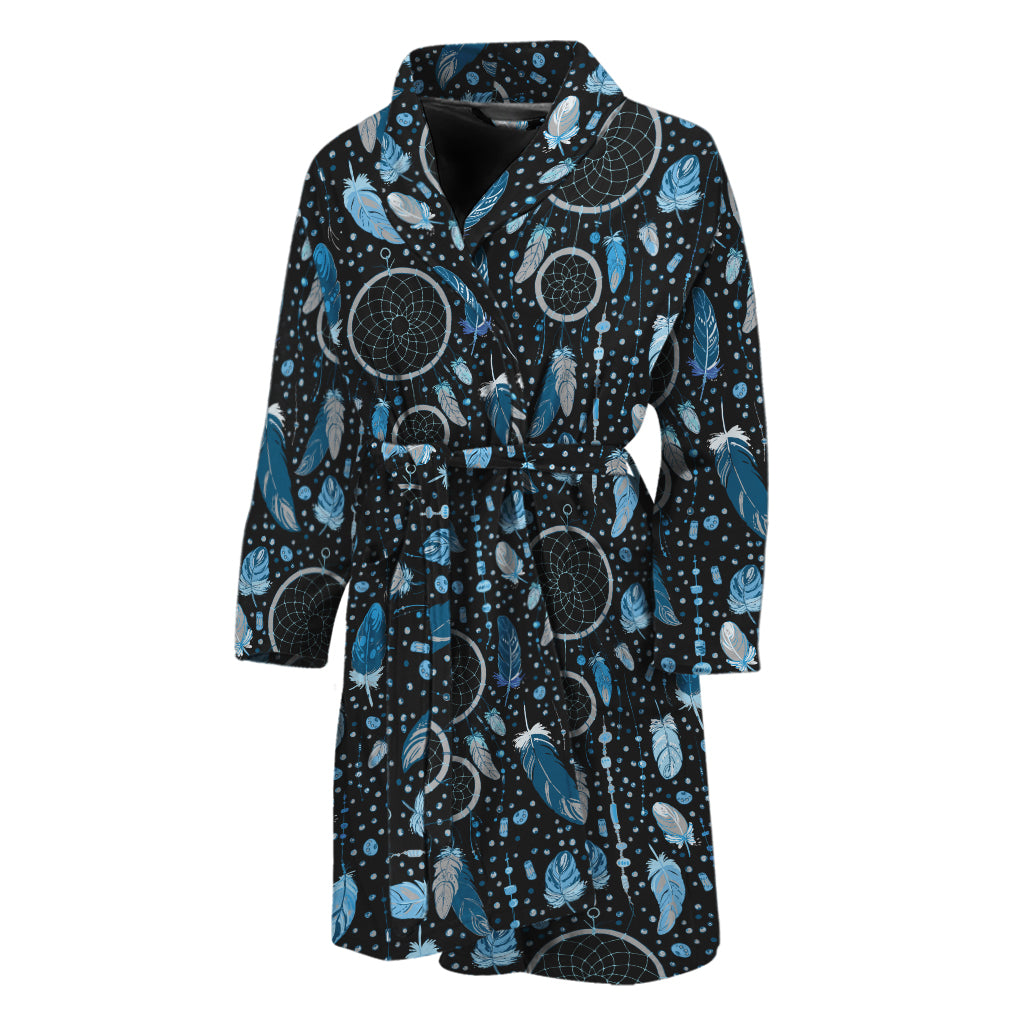 Blue Native Dream Catcher Pattern Print Men's Bathrobe