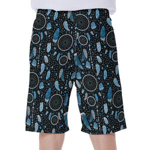 Blue Native Dream Catcher Pattern Print Men's Beach Shorts