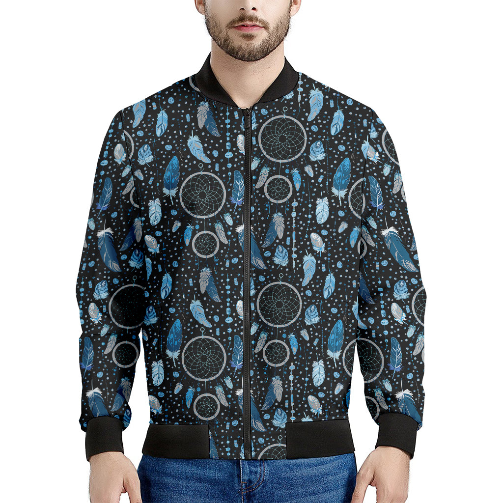 Blue Native Dream Catcher Pattern Print Men's Bomber Jacket