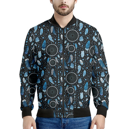 Blue Native Dream Catcher Pattern Print Men's Bomber Jacket