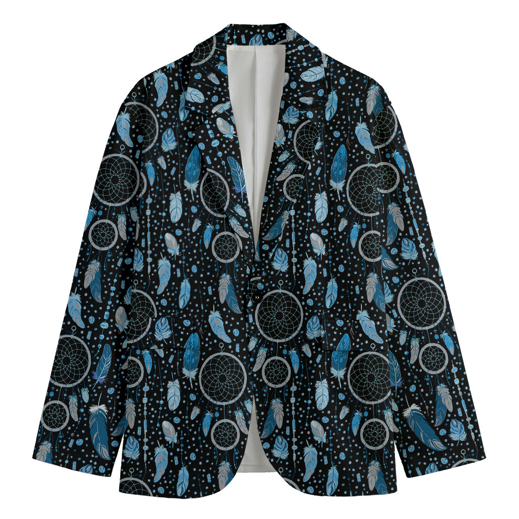 Blue Native Dream Catcher Pattern Print Men's Cotton Blazer