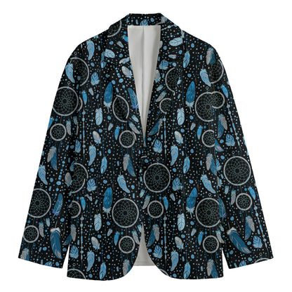 Blue Native Dream Catcher Pattern Print Men's Cotton Blazer