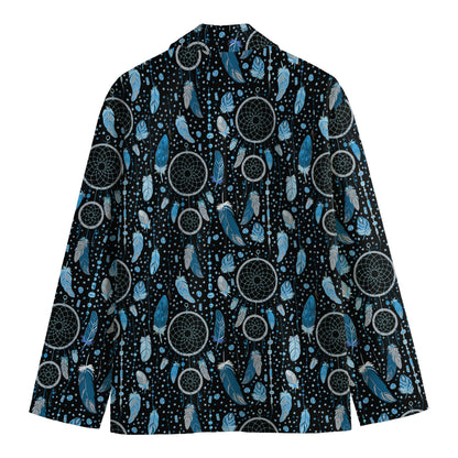 Blue Native Dream Catcher Pattern Print Men's Cotton Blazer