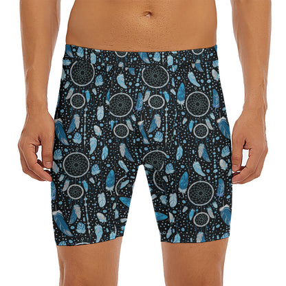 Blue Native Dream Catcher Pattern Print Men's Long Boxer Briefs