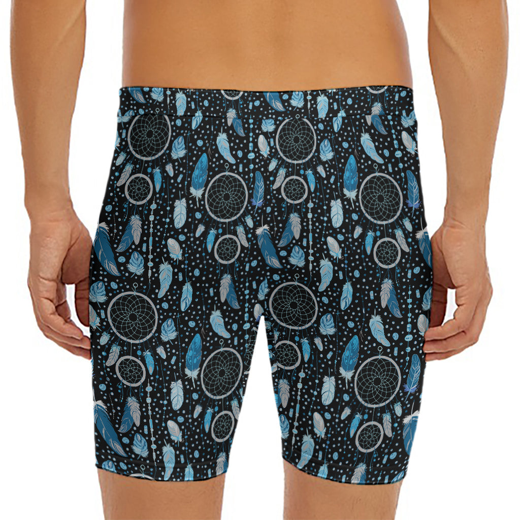 Blue Native Dream Catcher Pattern Print Men's Long Boxer Briefs