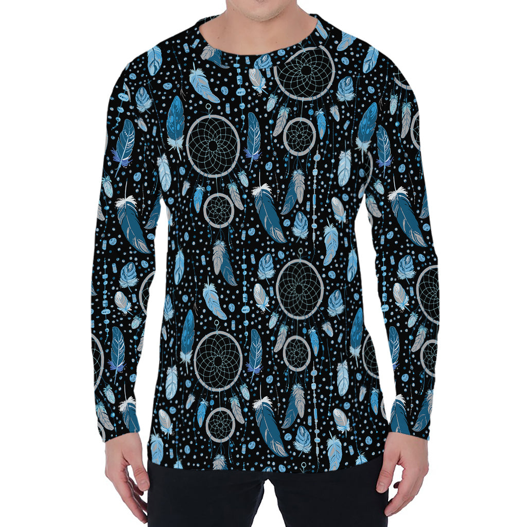 Blue Native Dream Catcher Pattern Print Men's Long Sleeve T-Shirt