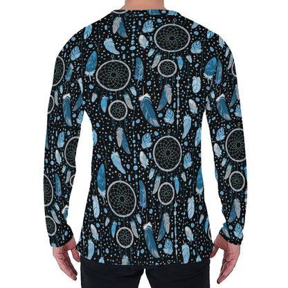 Blue Native Dream Catcher Pattern Print Men's Long Sleeve T-Shirt