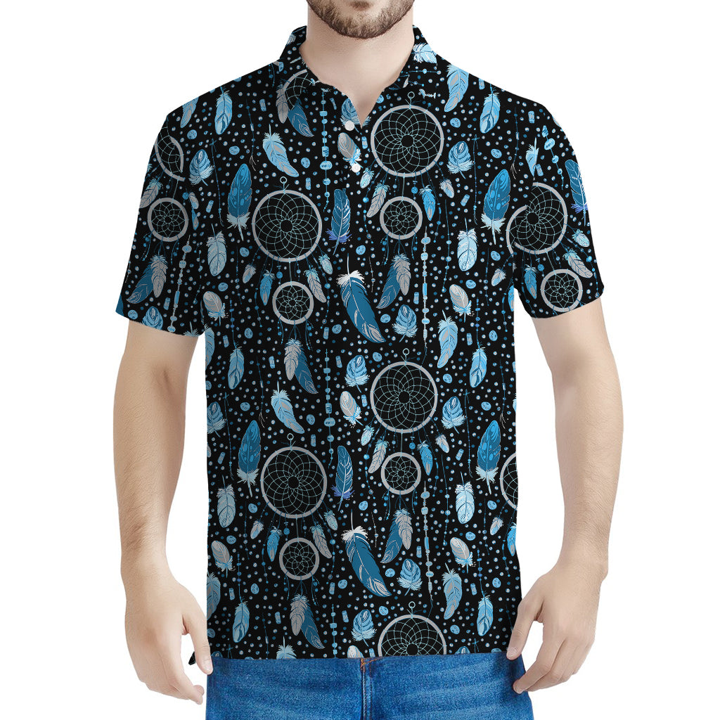 Blue Native Dream Catcher Pattern Print Men's Polo Shirt