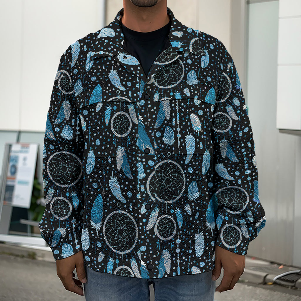Blue Native Dream Catcher Pattern Print Men's Shirt Jacket