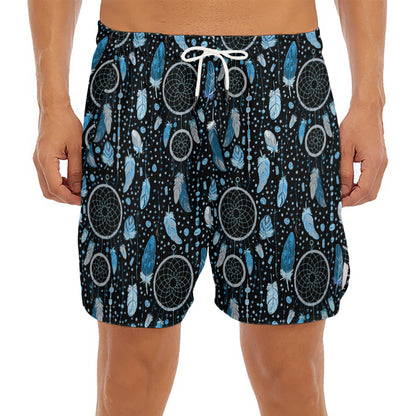 Blue Native Dream Catcher Pattern Print Men's Split Running Shorts