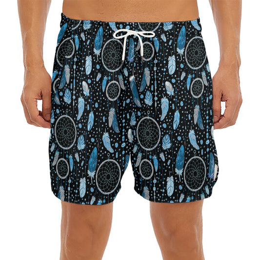 Blue Native Dream Catcher Pattern Print Men's Split Running Shorts