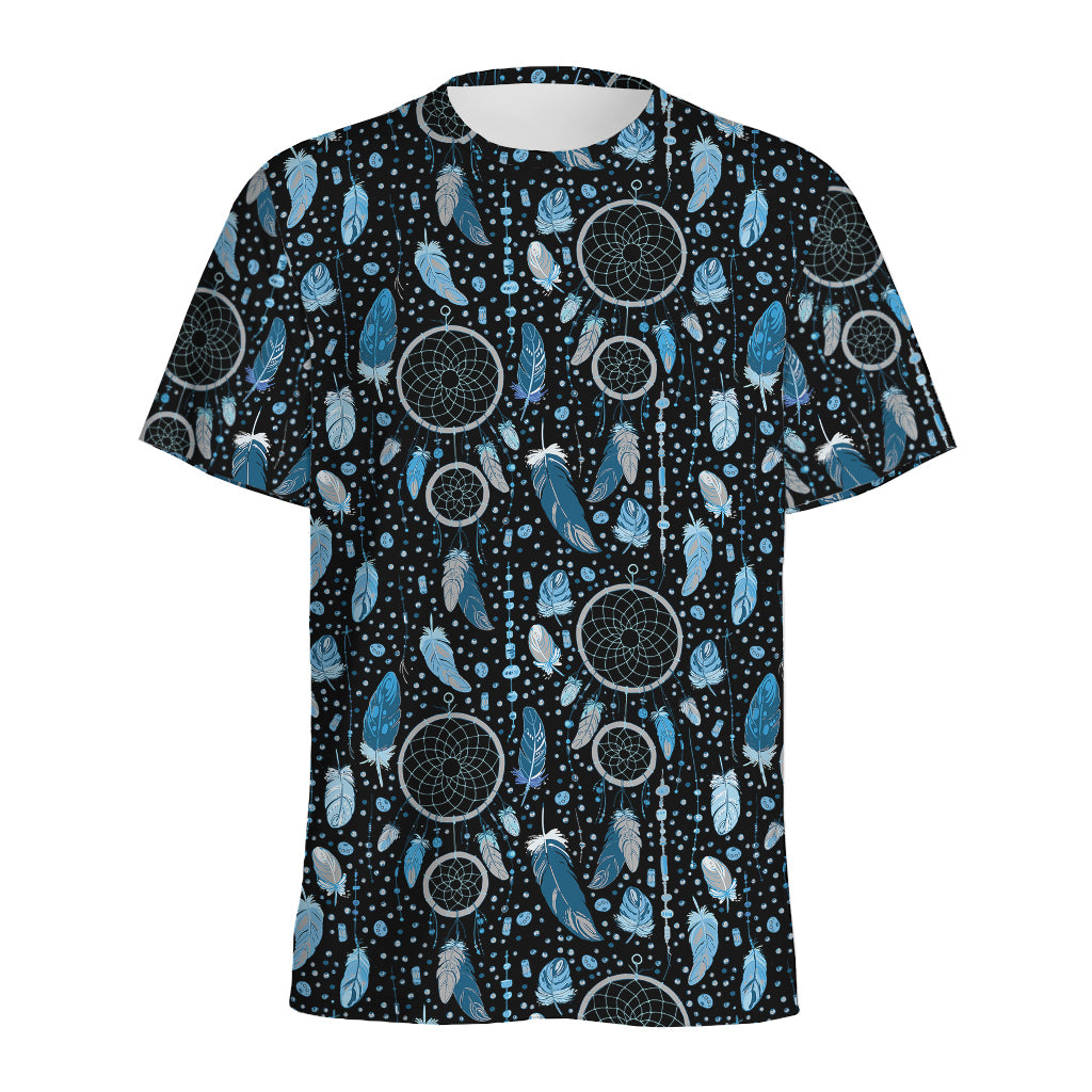 Blue Native Dream Catcher Pattern Print Men's Sports T-Shirt