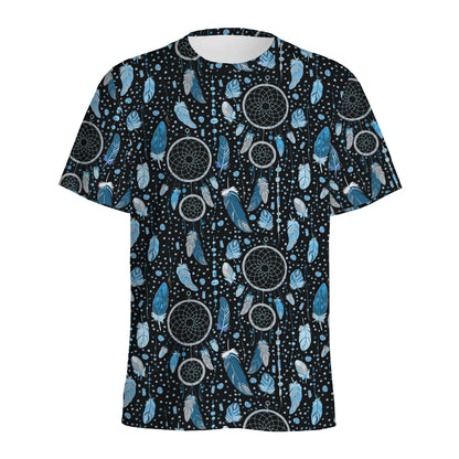 Blue Native Dream Catcher Pattern Print Men's Sports T-Shirt