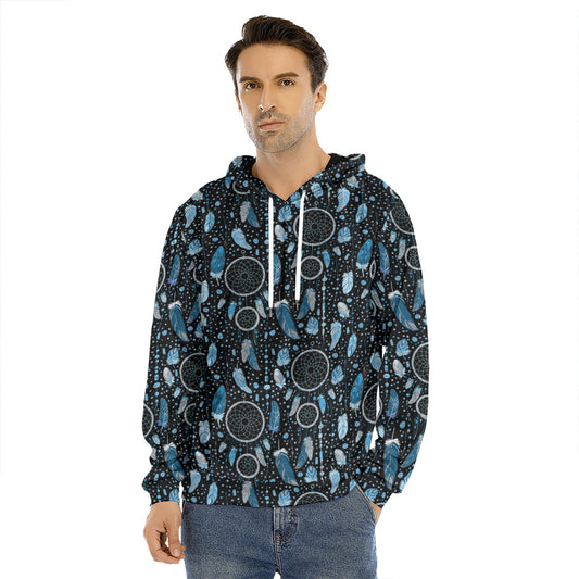 Blue Native Dream Catcher Pattern Print Men's Velvet Pullover Hoodie