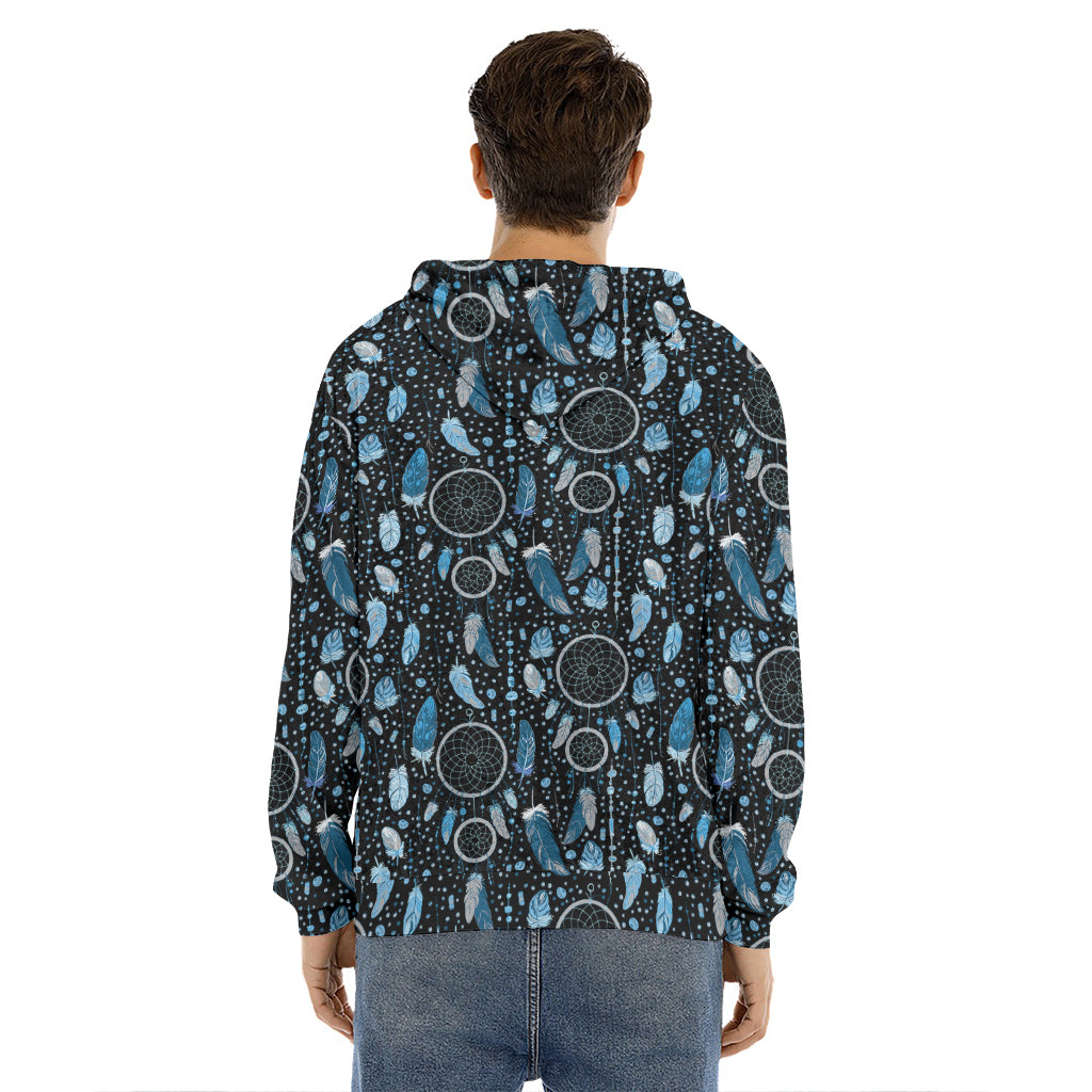 Blue Native Dream Catcher Pattern Print Men's Velvet Pullover Hoodie