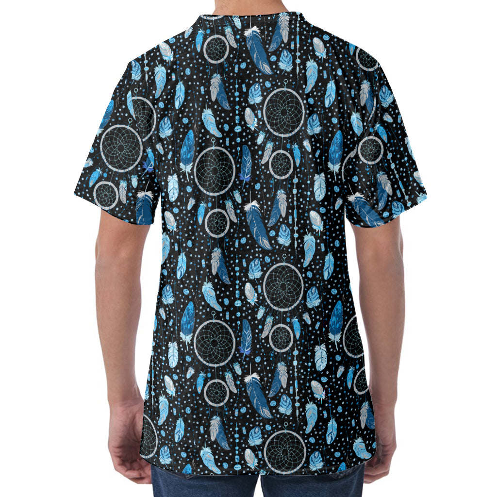 Blue Native Dream Catcher Pattern Print Men's Velvet T-Shirt