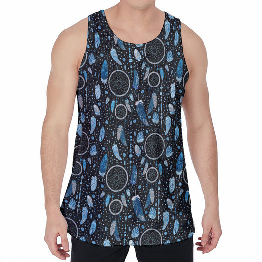 Blue Native Dream Catcher Pattern Print Men's Velvet Tank Top