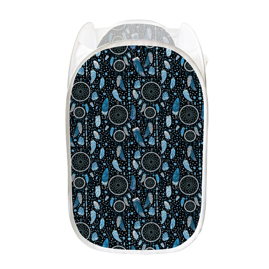 Blue Native Dream Catcher Pattern Print Mesh Laundry Hamper
