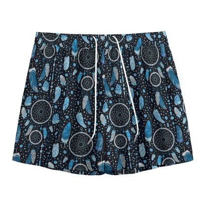 Blue Native Dream Catcher Pattern Print Mesh Shorts